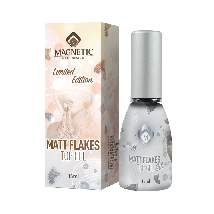 Матовый Топ Гель Flakes Silver 15 мл 104025